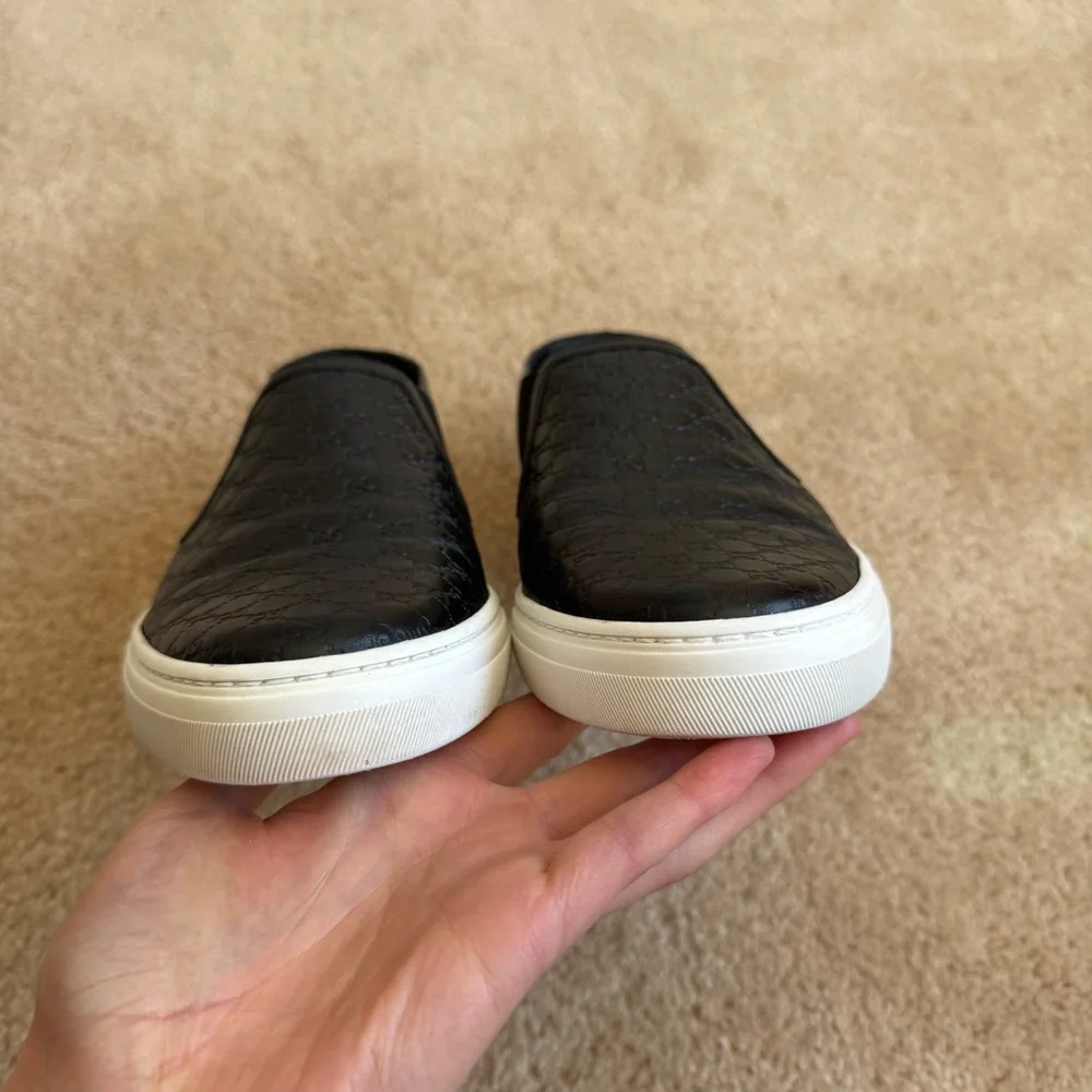 Gucci Microguccissima Black Leather Slip-On Sneakers Men's Size IT40 US6